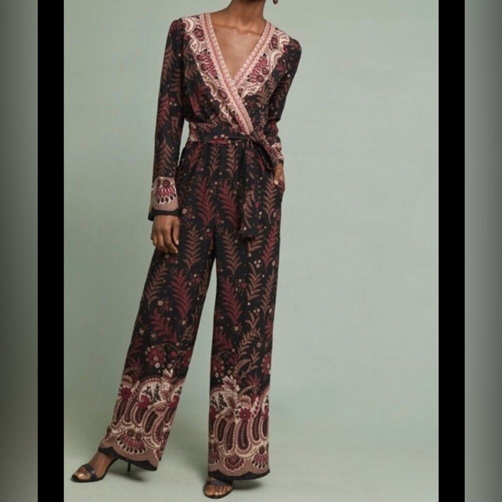 Anthropologie One September Breezeway Embroidered Boho Jumpsuit Purple Size XXS